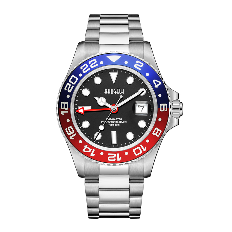 Baogela New Blue Red Water Ghost Watch Watch \\ Watch 50 mètres STRAPE EN ACIER INOXEUX IMPÉRISE RELOGIO MASCULINO 22807