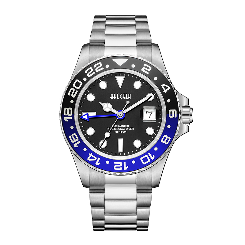 Baogela New Blue Red Water Ghost Watch Watch \\ Watch 50 mètres STRAPE EN ACIER INOXEUX IMPÉRISE RELOGIO MASCULINO 22807