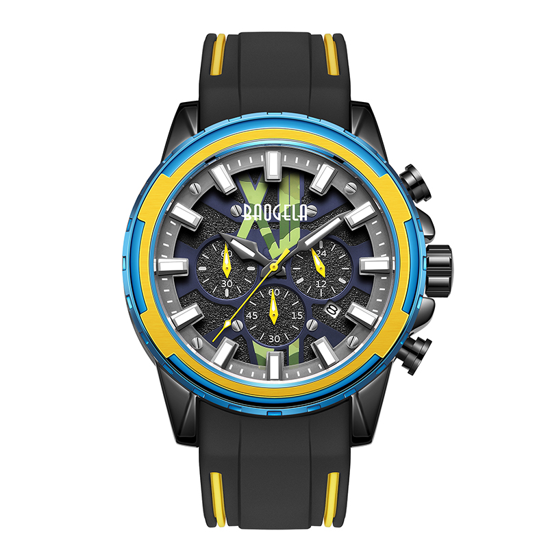 Baogela New Watches Men Men en caoutchouc en caoutchouc Watch bleu pour l'homme Luxury Chronographe imperméable Wristwatch Luminous Relogio 22601