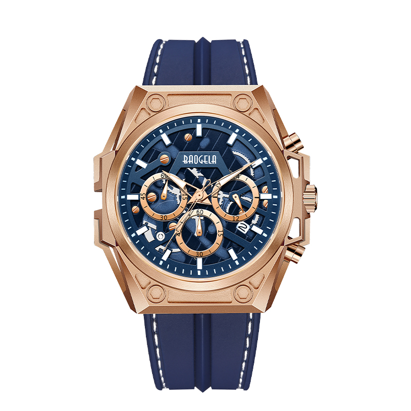 Baogela montre des hommes en acier inoxydable Marque de luxe Military Military Wristwatch en cuir Chronograph Quartz Watch 22605