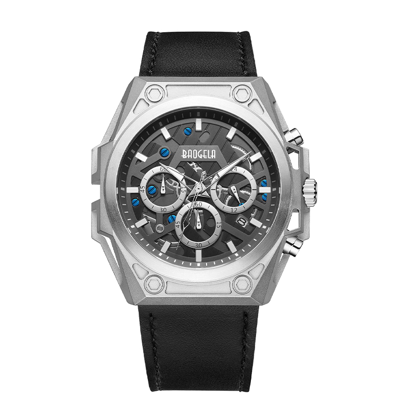 Baogela Luxury en acier inoxydable Montres Men Luxury Brand de luxe STRAPE CUIR STRAPE TRAPHER