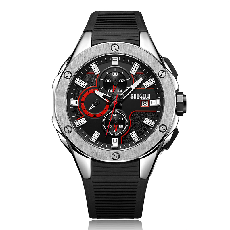 Baogela Luxury Brand Men Silicone Sports Watches Fashion Army Watch Man Chronograph Quartz Wristwatch Relogio Masculino Rose 22608