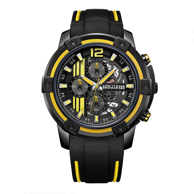 Baogel Men \\'s Black Silicone Strap Quartz Quartz Watches Chronograph Sports Quatre
