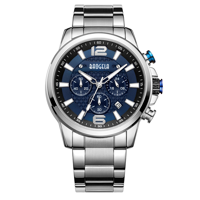 Baogela montres pour hommes Nouveau chronographe quartz montre luxe en acier inoxydable bracelet mangios masculino часы мжжж 22706