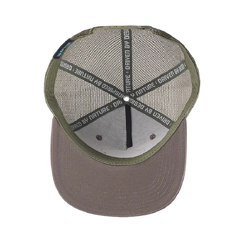Fashion populaire à bord plat chapeau chapeau gris Patch 5 Panneau en plastique Snapback Capier-camionneur et chapeau