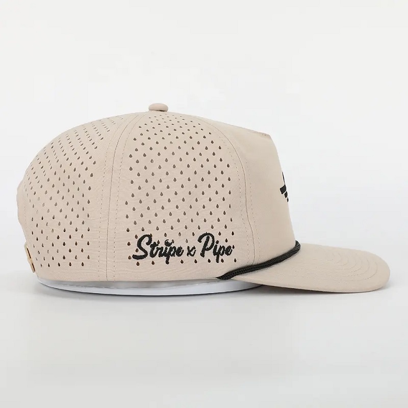 Logo de broderie personnalisé en gros 5 panneau papa chapeau de haute qualité Golf Golf Gorras, Laser Cut Hole Sport Corde Black Baseball Cap