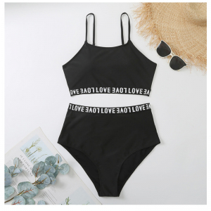 Bikini Solid High Taist Plus Size Love Letter Swimsuits