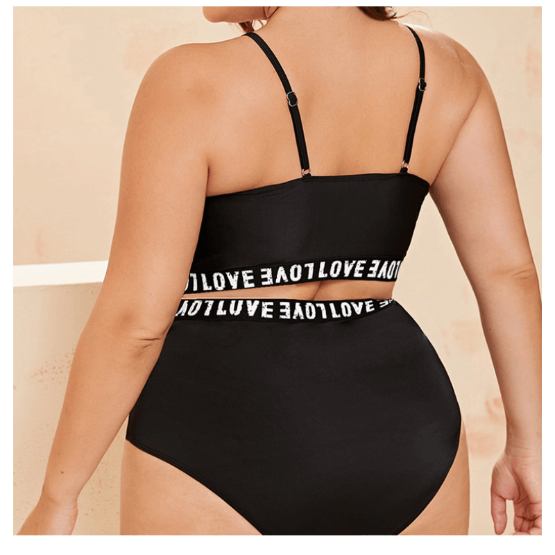 Bikini Solid High Taist Plus Size Love Letter Swimsuits