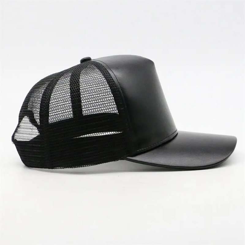 Chapeau de camionneur en cuir PU personnalisé de haute qualité à 5 panneaux