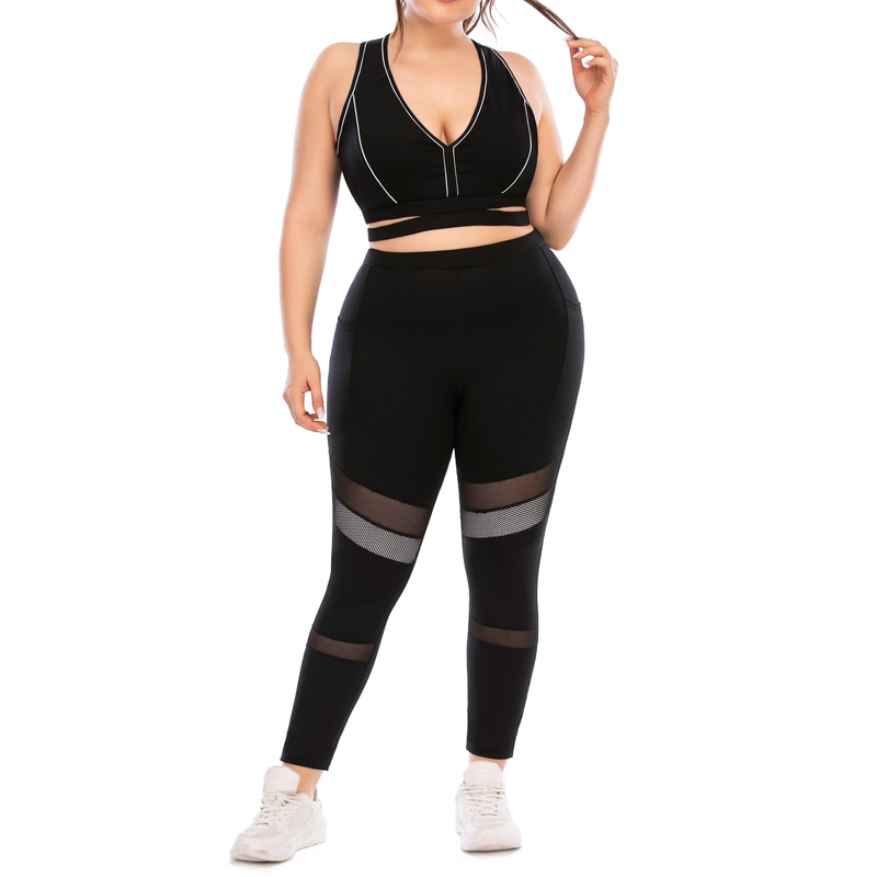 Ensemble de yoga de poche en V Neck plus taille