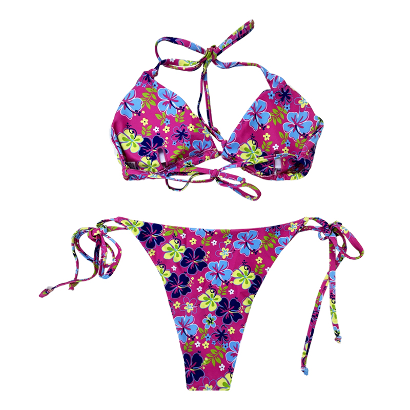 Halterneck Flower Triangular Cup Swimsuits