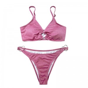 Bassons de maillots de couleur unie à deux pièces en anneau en métal