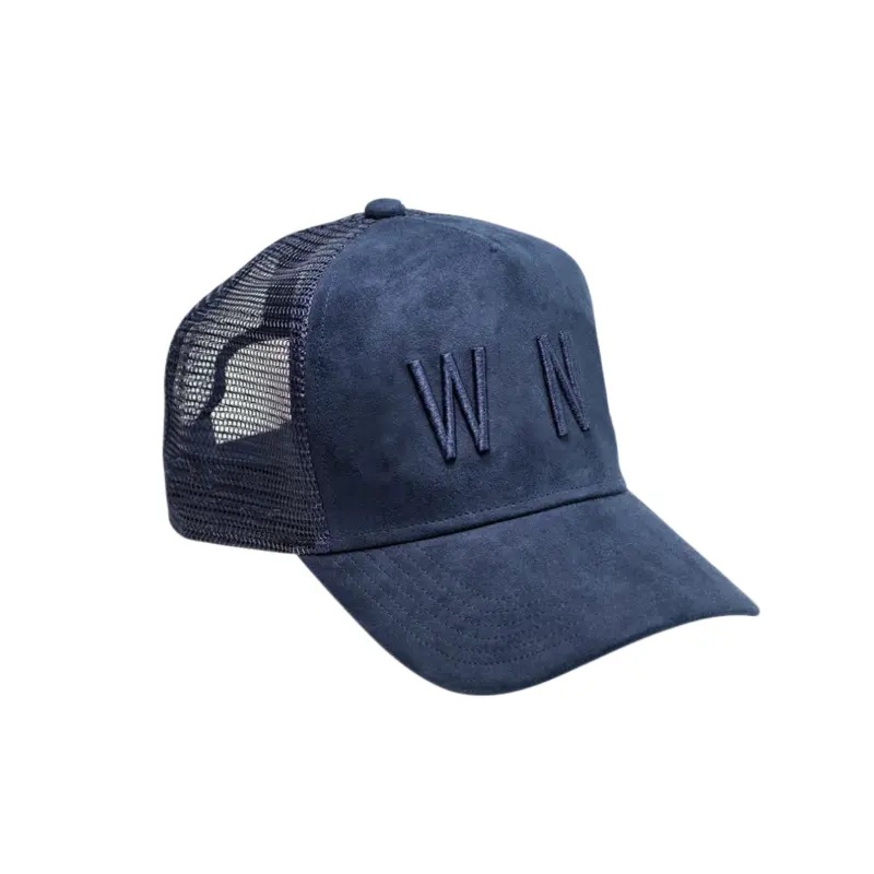 Factory Custory 5 panneau Velvet Mesh Trucker Cap 3D Logo Logo Suede Trucker