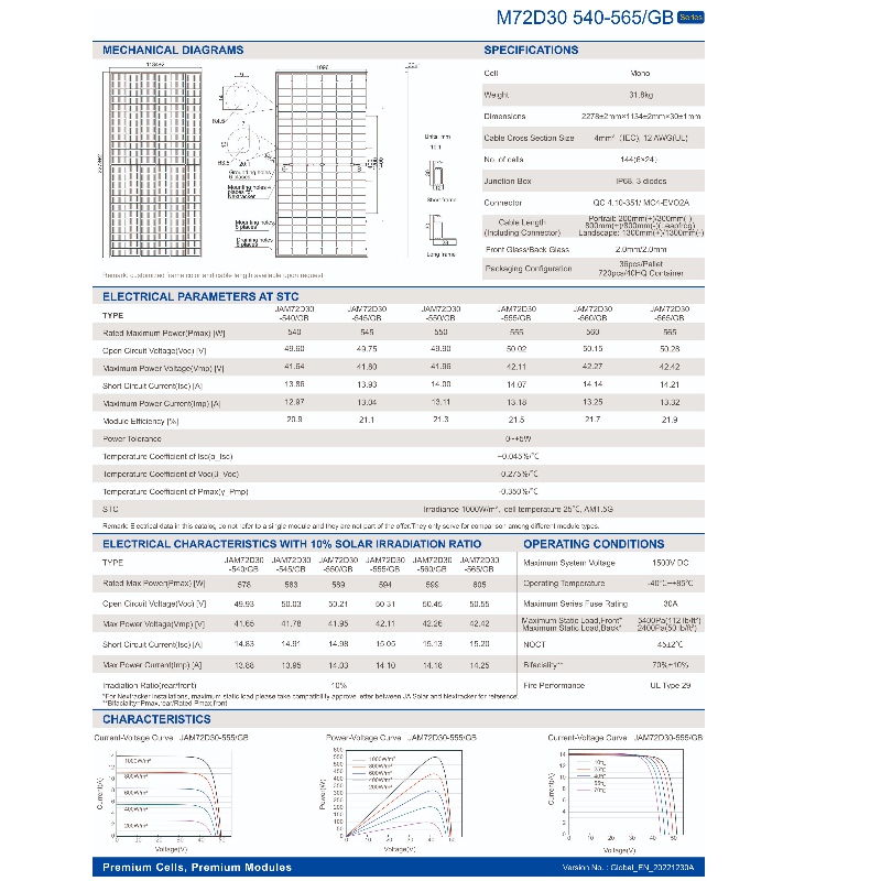 Énergie photovoltaïque 540 W -565 W Système en ligne de panneau à double côté