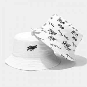wo côté chapeau de godet d\'un côté avec logo de broderie sur le côté d\'un côté avec le logo imprimé chapeau de seau réversible