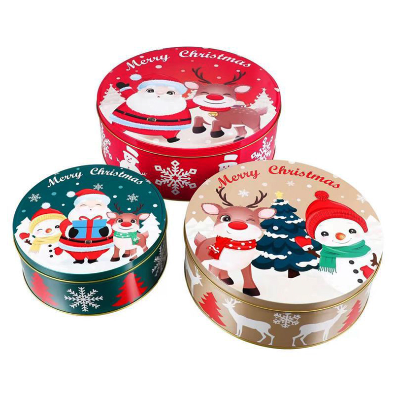 Boîte-cadeau de Noël Boîte à biscuits ronde à biscuits Boîte de cookie Box de Noël Fabricant Custom Tin Box