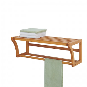 Étagère de montage mural en bambou avec barres de serviette