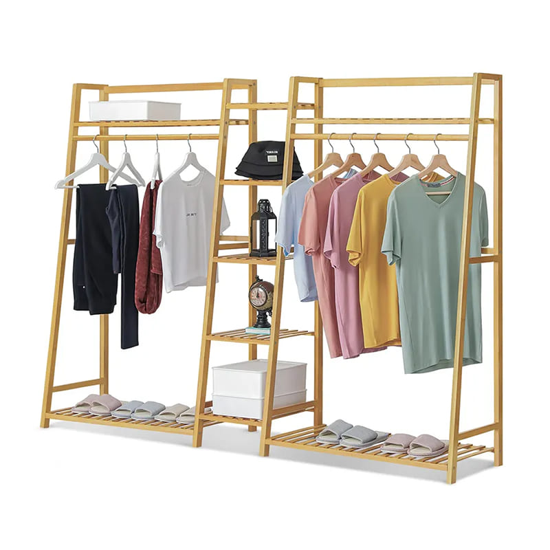 Rack de vêtements indépendant trapézoïdal Bamboo Armoire de garde-robe Organisateur