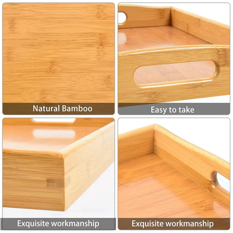 Plateau de service à 3 pièces plateau de cuisine avec palette de bambou manche (1)