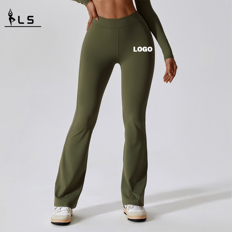 SC1096 Leggings d'étirement à quatre voies solides à taille haute pour les femmes pantalonnent les legga de fusée Scrunch Flare Pantalon pour les femmes