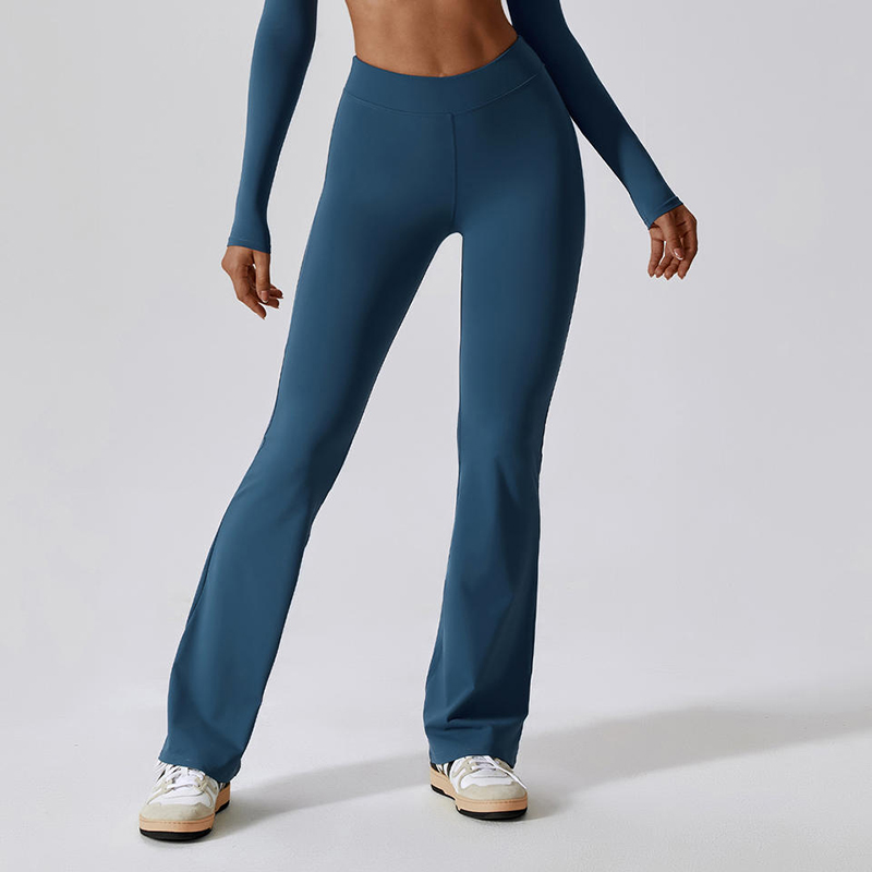 SC1096 Leggings d'étirement à quatre voies solides à taille haute pour les femmes pantalonnent les legga de fusée Scrunch Flare Pantalon pour les femmes