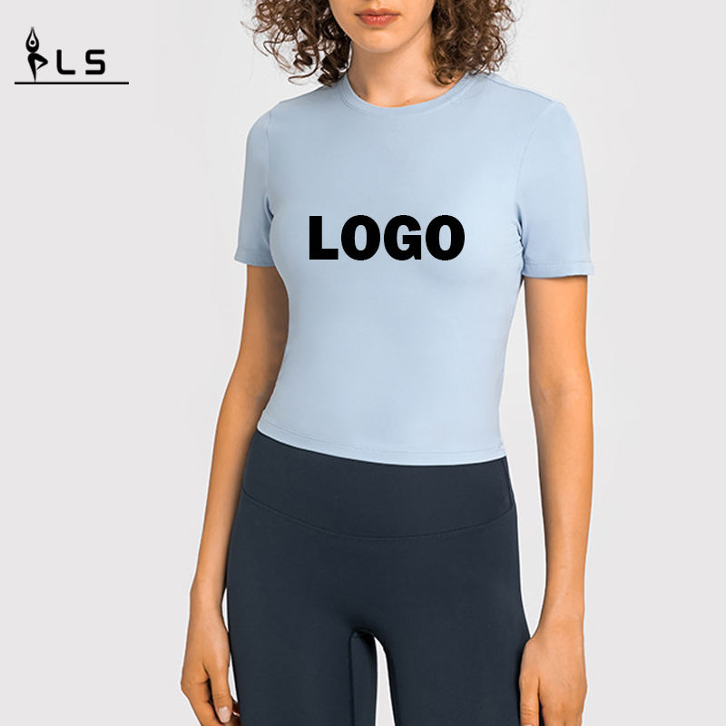 SC10267 Yoga Crop Top Top Top Top Top Top Tirmne T-shirt à col rond