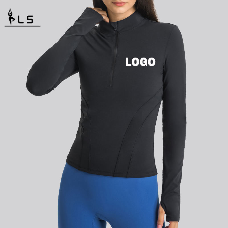 SC10268 Yoga Long Man Man Man Gyrt T-shirt T-shirt COMPRESSION Gym Workout Sport Sport Stand Collar Half Zip Sport T-shirt For Women