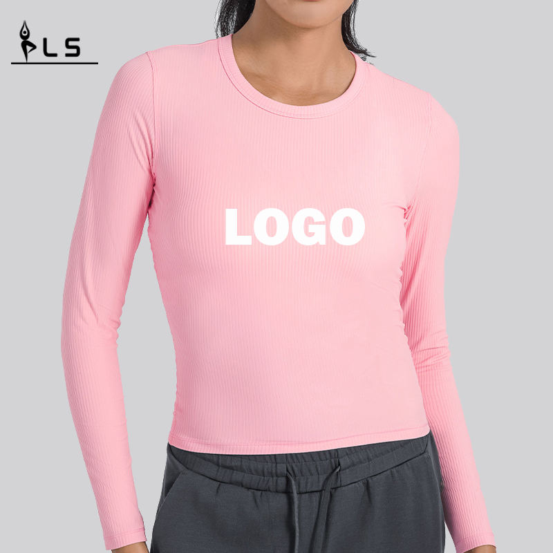 SC10271 Yoga Crop Top Top Top de gymnase T-shirt serré T-shirt à manches longues à manches rondes