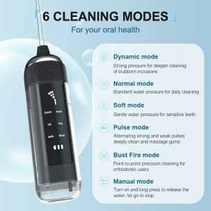 Irrigateur oral portable dentaire à eau dentaire Flusser IPX7 imperméable rechargeable 6 modes Nettoyer de dents 180 ml Jet d\'eau dentaire