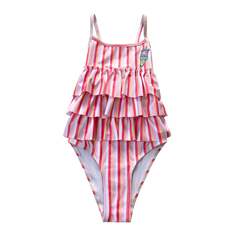 Robe à gâteau imprimé à rayures en une seule pièce Swim de bain bébé