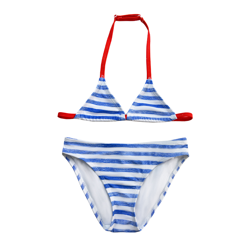 Halterneck Striped Letter Imprimer Couleur correspondant aux enfants du maillot de bain