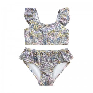 Swimsuit des enfants floraux à deux pièces à volants