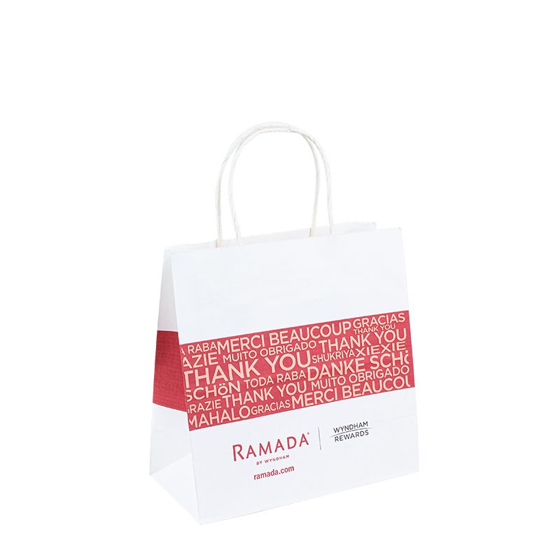 Prix ​​d'usine Custom Recyclable Kraft White Paper Sac avec poignée de corde avec logo Accepter Custom