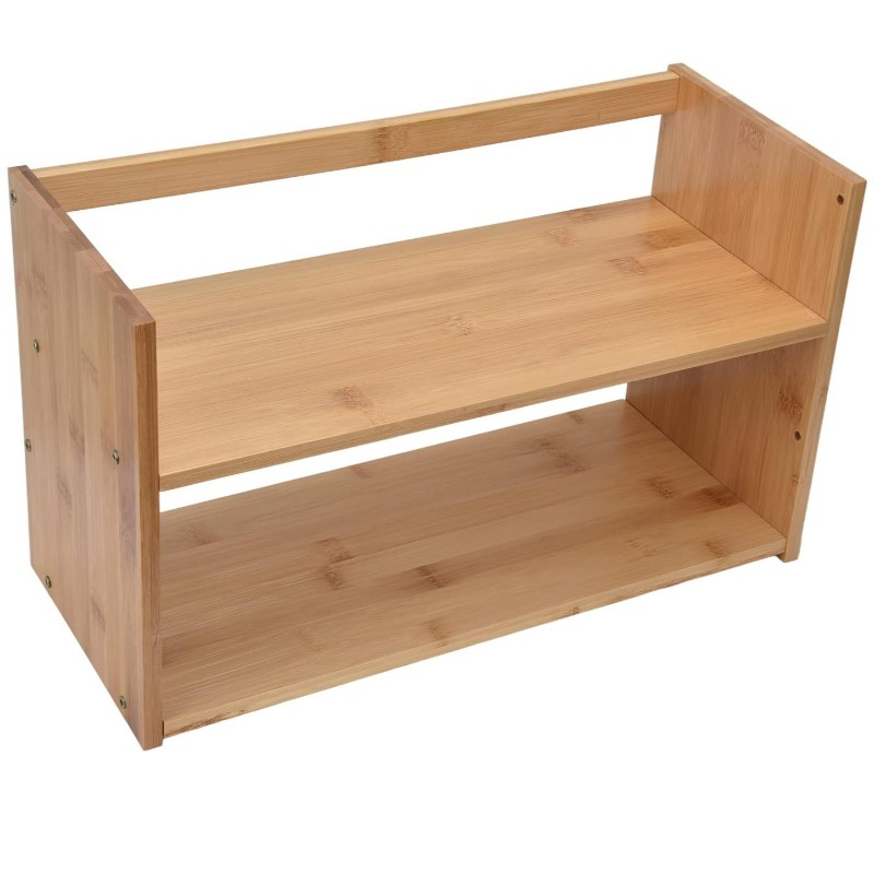 Bamboo Desk Bookself Storage Organisateur Display Shelf Rack Countertop Platforms Livre support étagères Bibliothèque de table pour le bureau à domicile