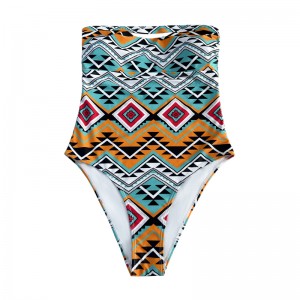 Sexy sans bretelles imprimé ethnique en une seule pièce