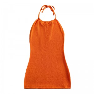 Robe de sangle de lacets en tissu à volants orange