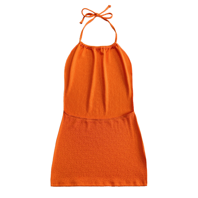 Robe de sangle de lacets en tissu à volants orange