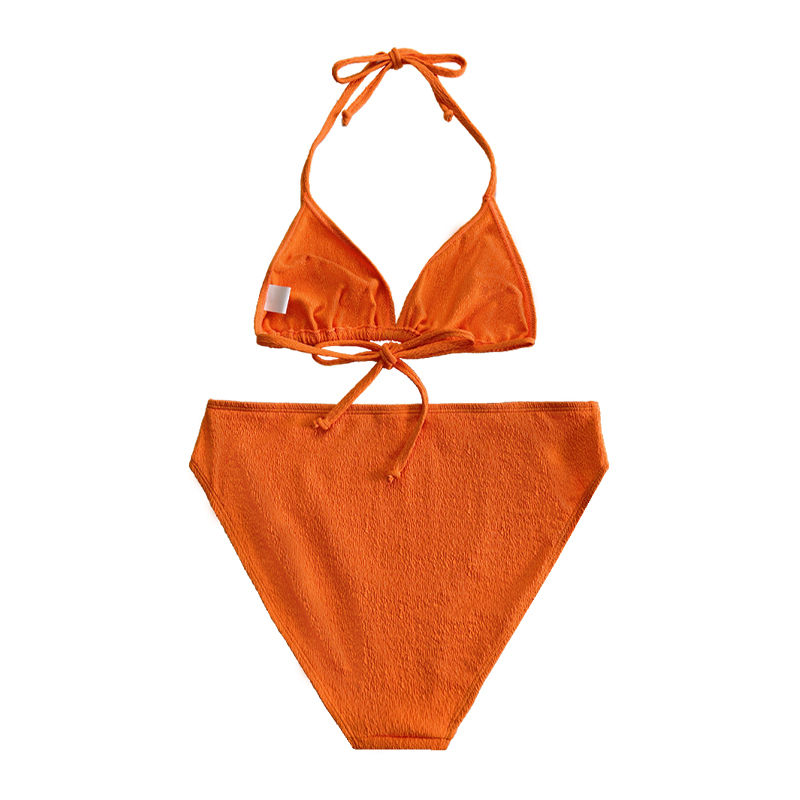 Halter en tissu à volants orange, tasse de trépied, maillot de bain en trois pièces