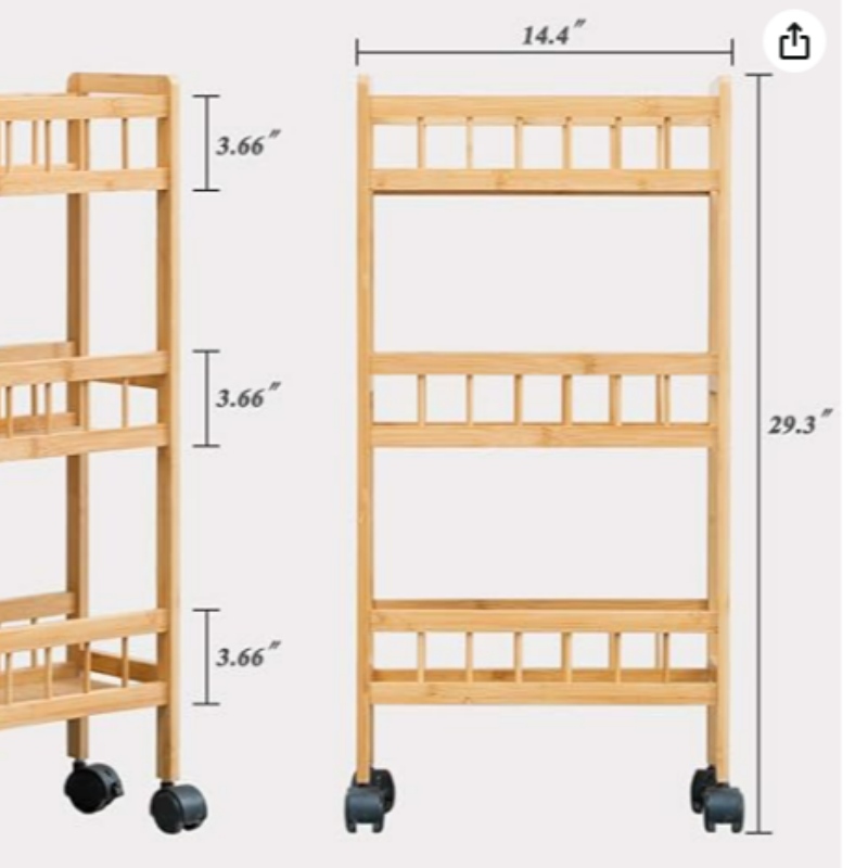 Bambou 3-Chariot de rangement de cuisine à plusieursniveaux, étagère de garde-manger coulissante mince, support organisateur
