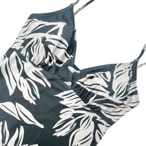 Viette à cordon plissé en V Verte verte de maillot de bain deux pièces imprimé