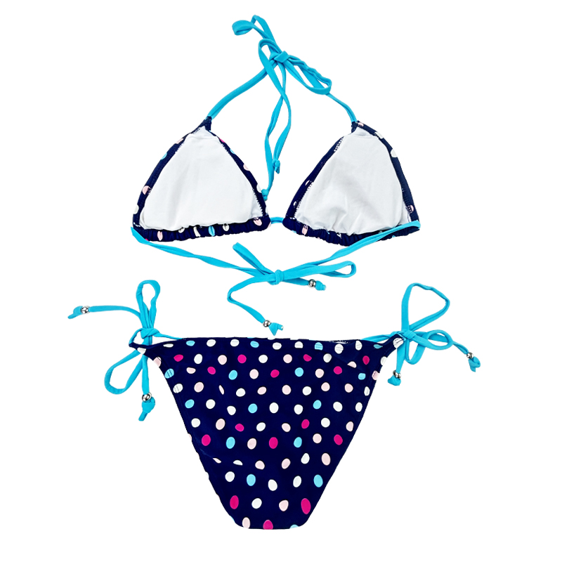 Sangle licou à palets à pois bleu marine du maillot de bain en deux pièces