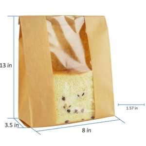 Sac à pain en papier kraft personnalisé avec scellé de fenêtre Autocollant Emballage Bagure de pain Aliments Rangement d\'emballage