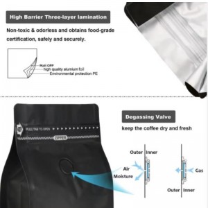 Sacs de café respectueux de l\'environnement avec sacs d\'emballage à soupape et à fermeture éclair à fermeture éclair