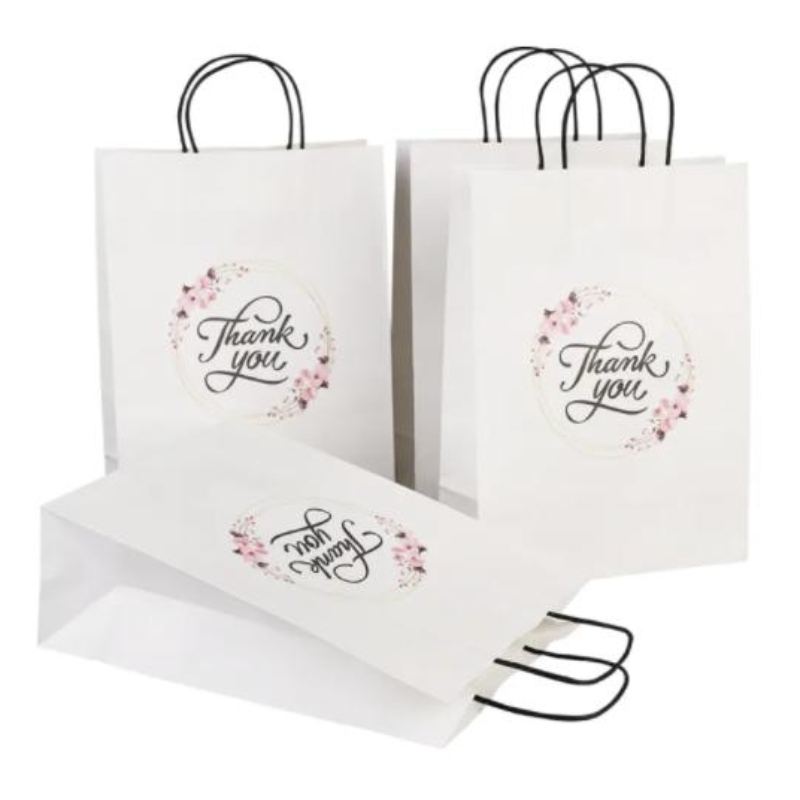 Sac en gros de taille personnalisée Logo fantaisie merci white kraft en papier kraft day mariage sac-cadeau personnalisé avec poignée