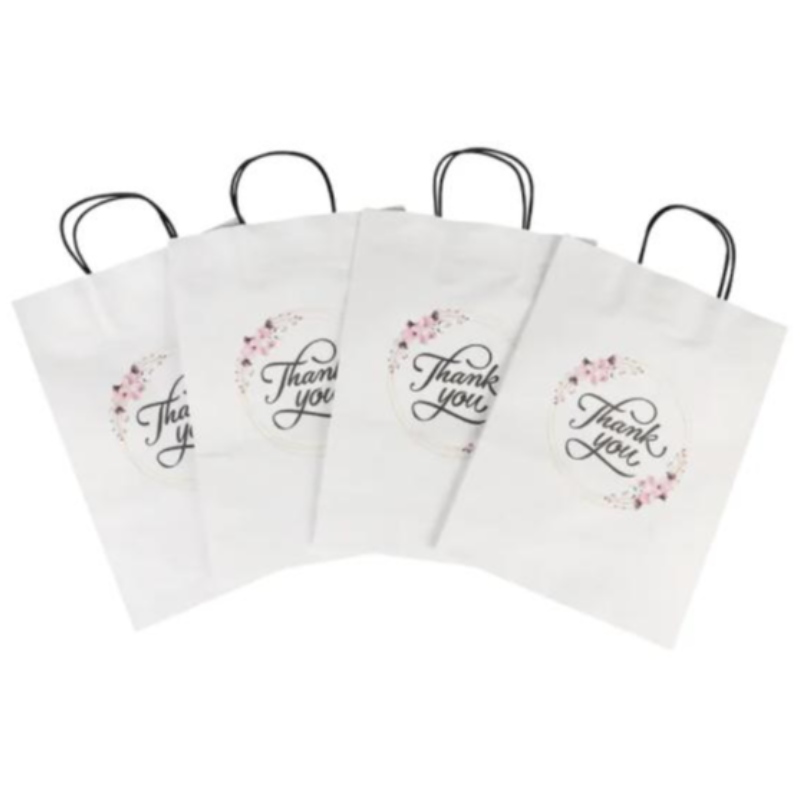 Sac en gros de taille personnalisée Logo fantaisie merci white kraft en papier kraft day mariage sac-cadeau personnalisé avec poignée