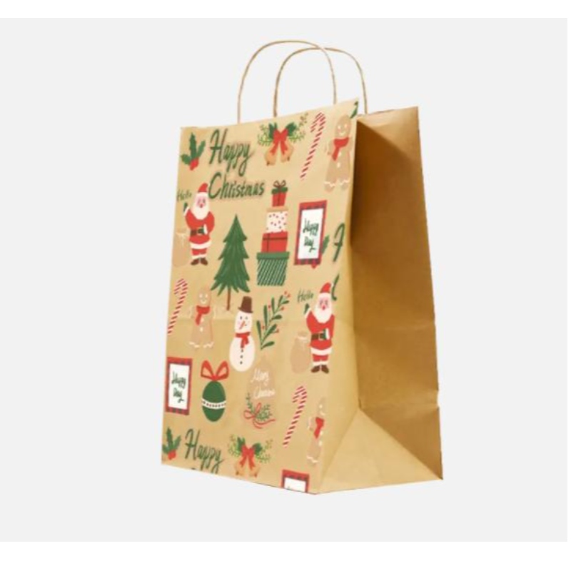 Sacs en papier de Noël marron avec des poignées torsadées sacs-cadeaux festifs personnalisés avec propres sacs en papier en gros de badge