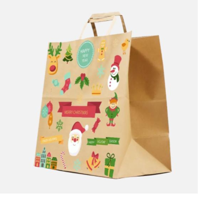 Sacs en papier de Noël marron avec des poignées torsadées sacs-cadeaux festifs personnalisés avec propres sacs en papier en gros de badge