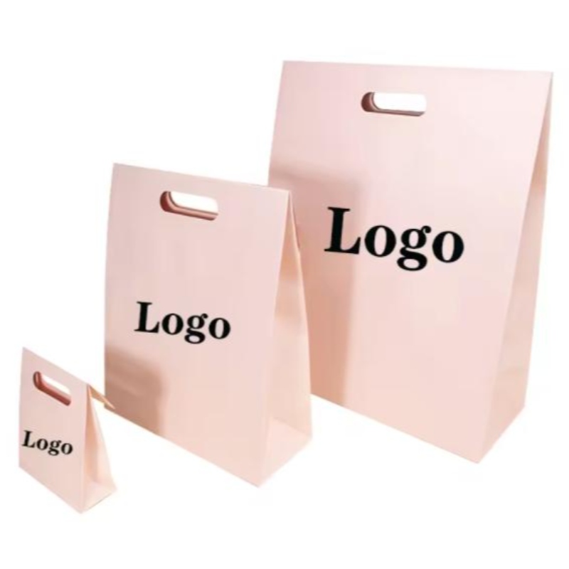 Reutilisable Die Cut Handle Spot UV Logo personnalisé Mariage d'anniversaire Gift Pink Vêtements Pinking Emballage Colorful Design Paper Sac à provisions