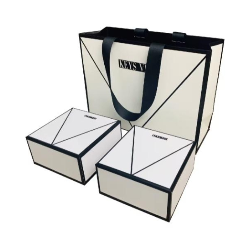 Portefeuille de bijoux de luxe etnoir de luxe personnalisé Papier d'emballage cadeau Papier de transport avec poignée de ruban en satinnoir