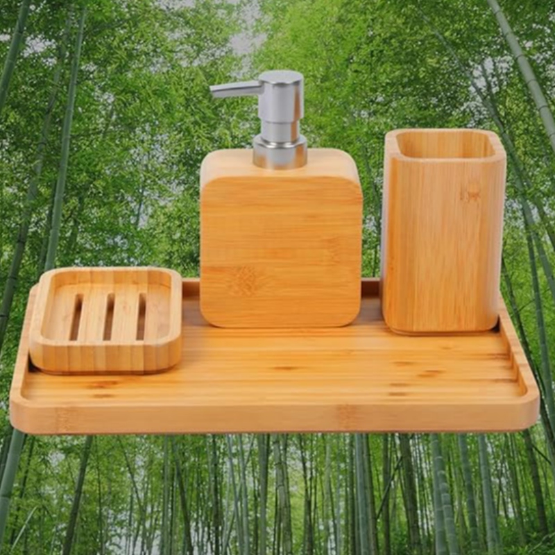Lavabo bambou fait à la main&ensembles d'accessoires de salle de bain set rétro,naturel, porte-plat de savon pour douche, distributeur de savon de lotion, tasse de rince-bouche, tasse de rinçage, plateau d'organisateur pour hôtel, maison, bureau